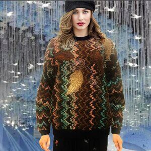 SABREE Vintage Multi-color Zig Zag Chunky Textured Knit Pullover Sweater Sz XL